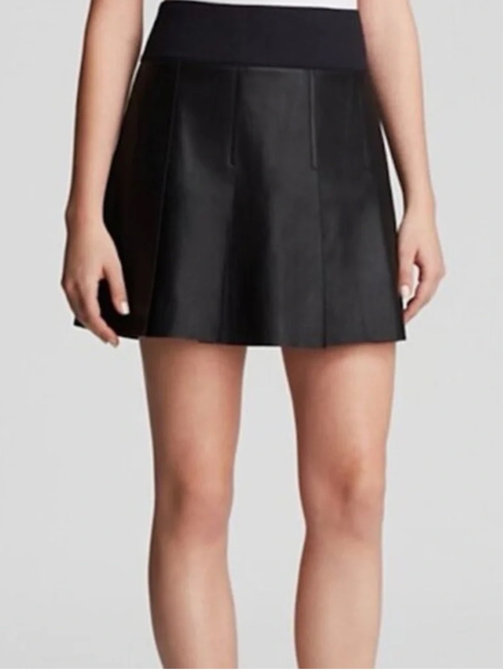 Vince Black Pleated 100% real Leather Mini Skirt